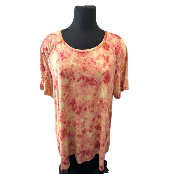 LOGO by Lori Goldstein | Pink Tie Dye Tunic Top Short Sleeve Soft | XL - Picture 2 of 7